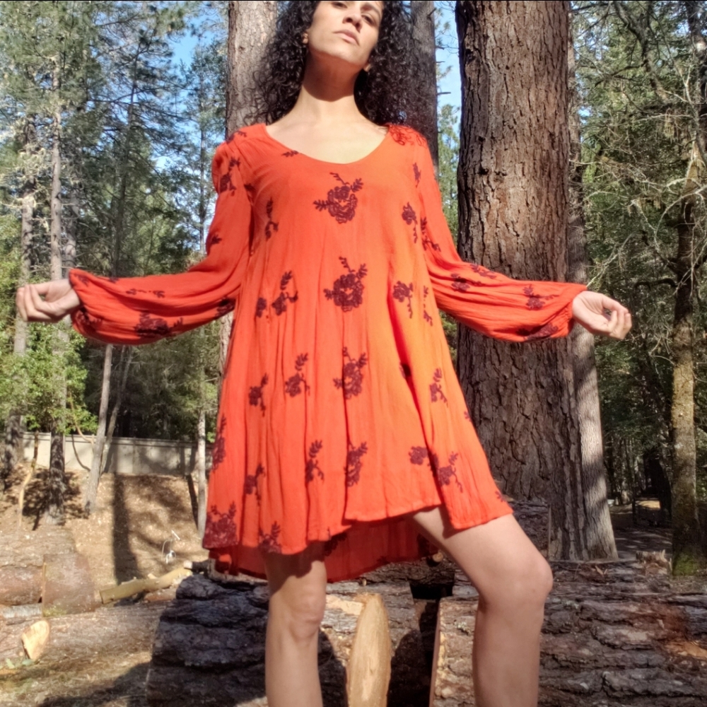 Free People Orange Long Sleeve Dress